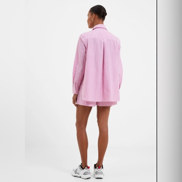 French Connection 100% Pink  White Striped Button Down and Shorts Set Size Large - Picture 3 of 15